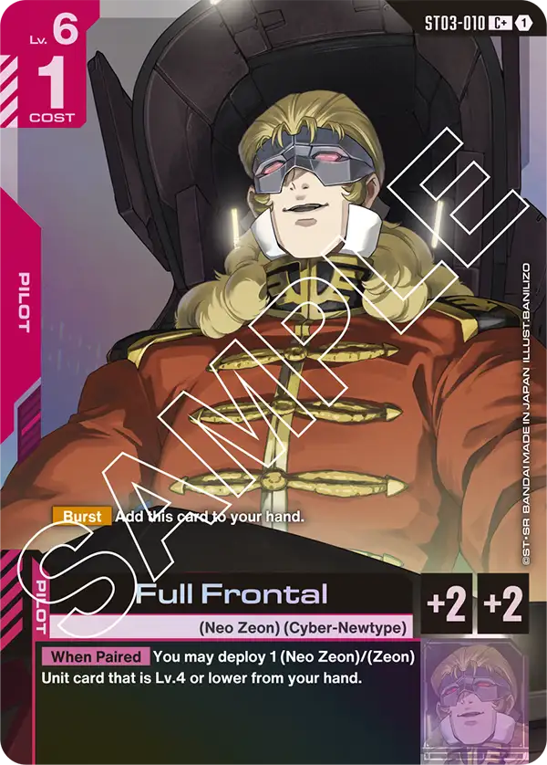 Full Frontal [C+] Gundam Card Game card featuring character art, level 6, cost 1, and card effects.